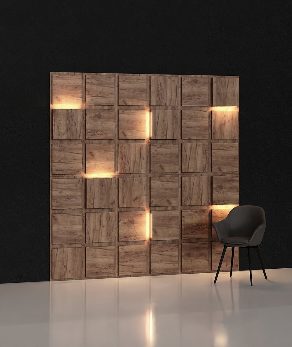 BLOOKi 3D panel with integrated lighting - noble oak