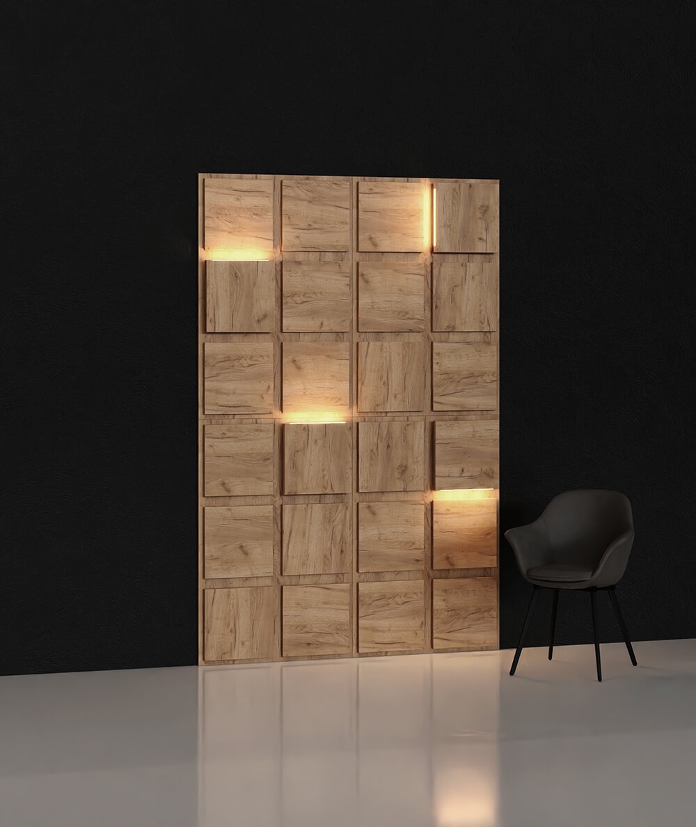 BLOOKi 3D panel with integrated lighting - natural oak