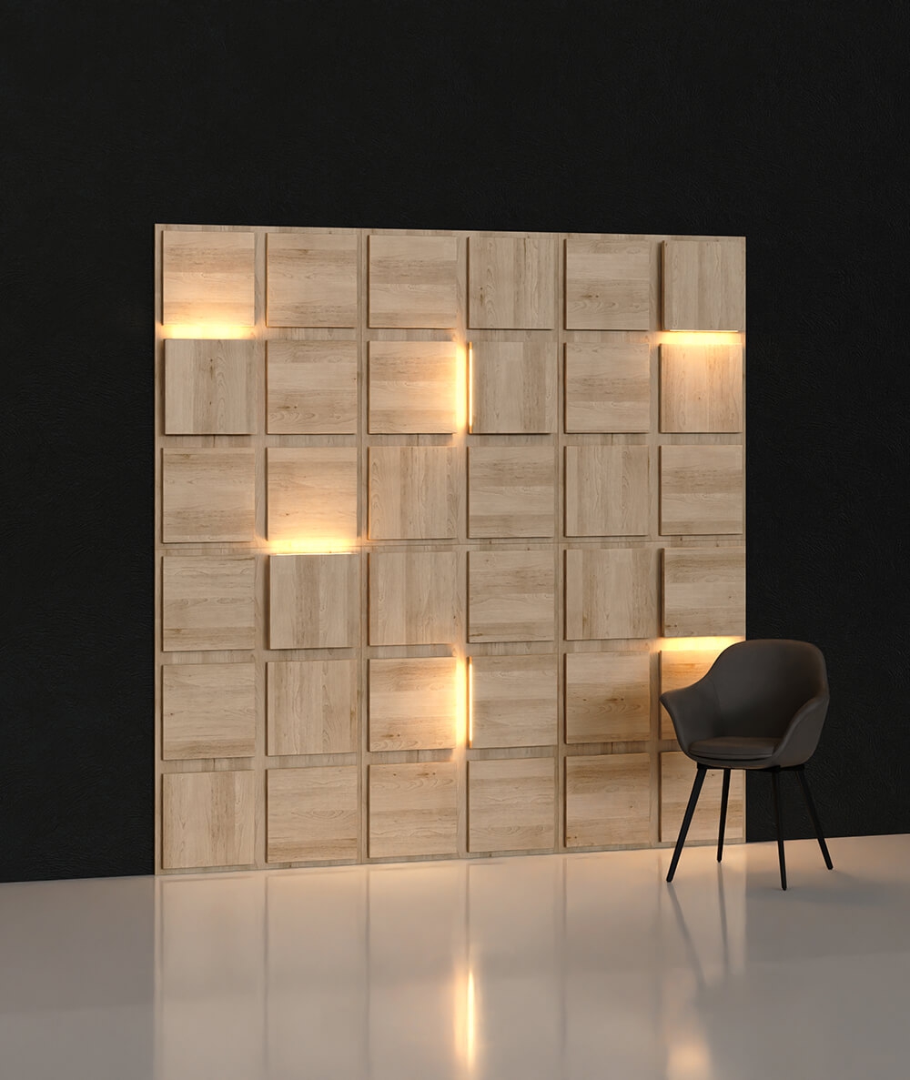 BLOOKi 3D panel with integrated lighting - sea oak