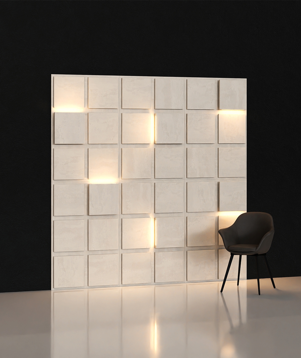 BLOOKi - beton jasny, panel 3D na ścianę z oświetleniem