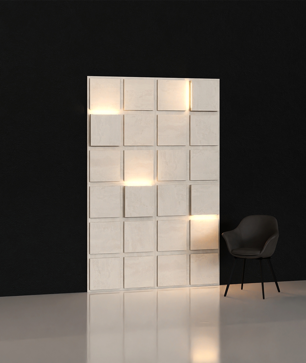 BLOOKi - beton jasny, panel 3D na ścianę z oświetleniem